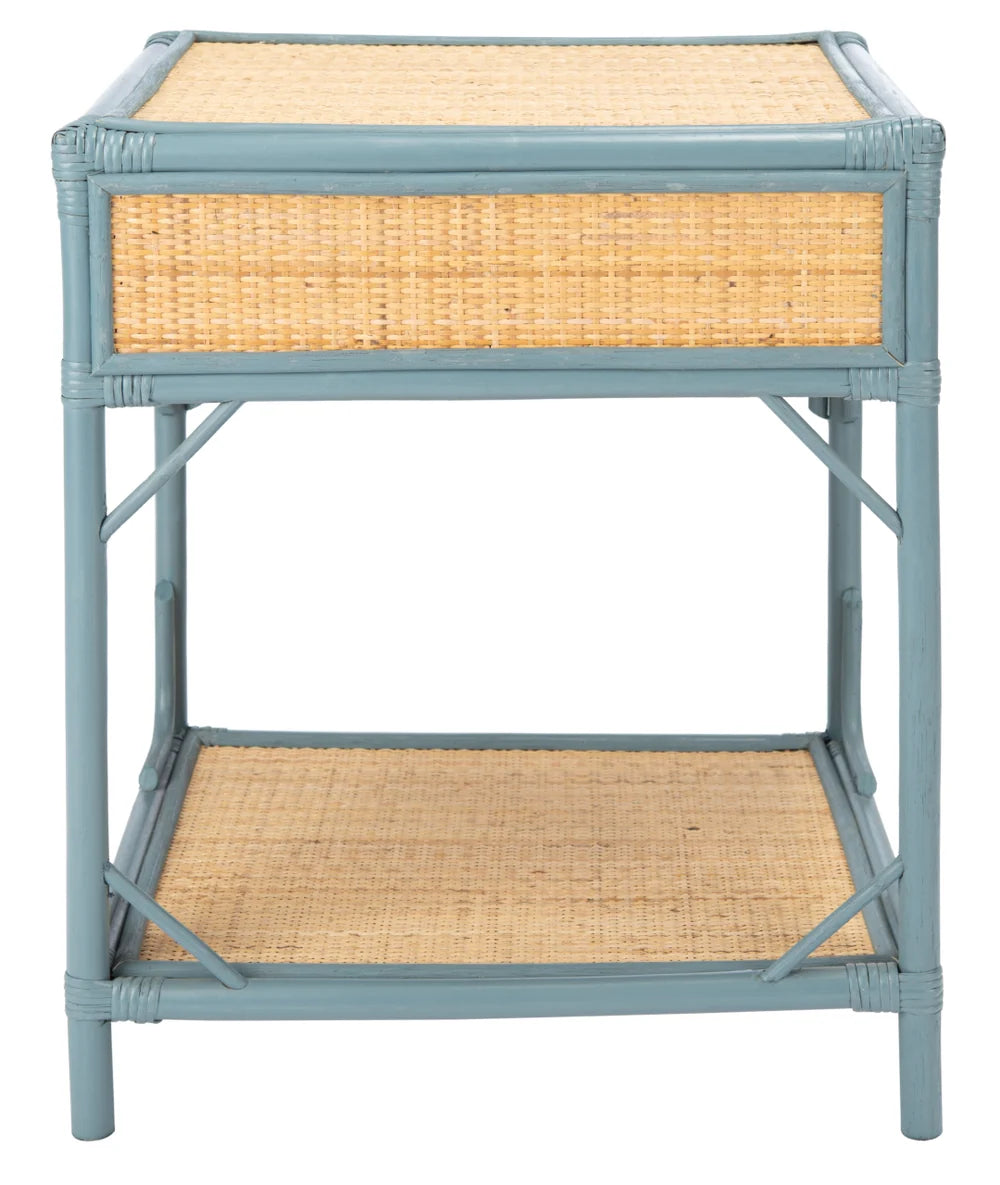 Roya Coastal Inspired Nightstand with Rattan Drawer - Stylish Bedroom Storage with Natural Charm