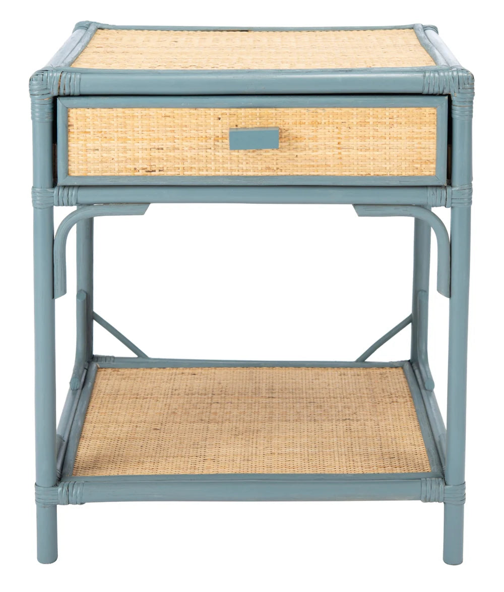 Roya Coastal Inspired Nightstand with Rattan Drawer - Stylish Bedroom Storage with Natural Charm