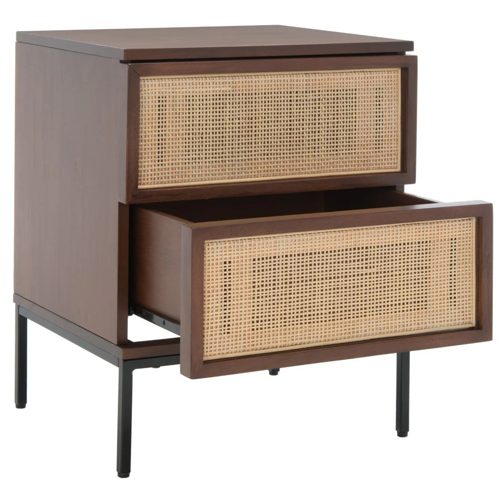 Zadie 2-Drawer Rattan Nightstand – Boho Bedside Table with Natural Texture