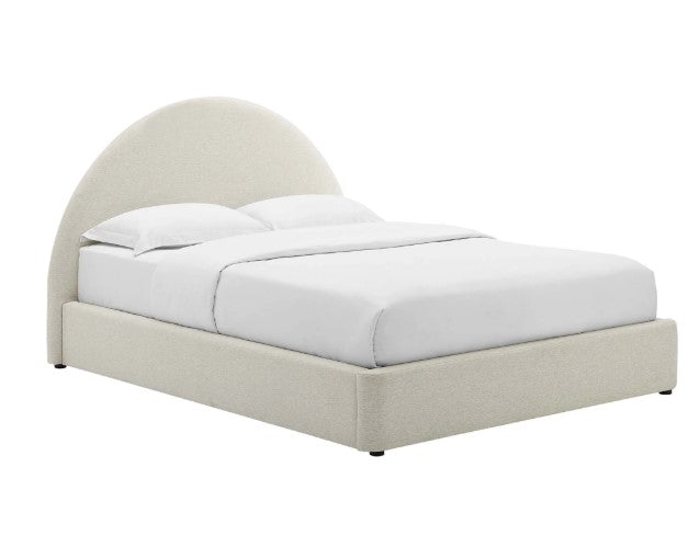 Resort Upholstered Fabric Arched Round Platform Bed in Heathered Weave - Foam Padding - Elegant and Comfortable Bedroom Furniture for Modern Spaces