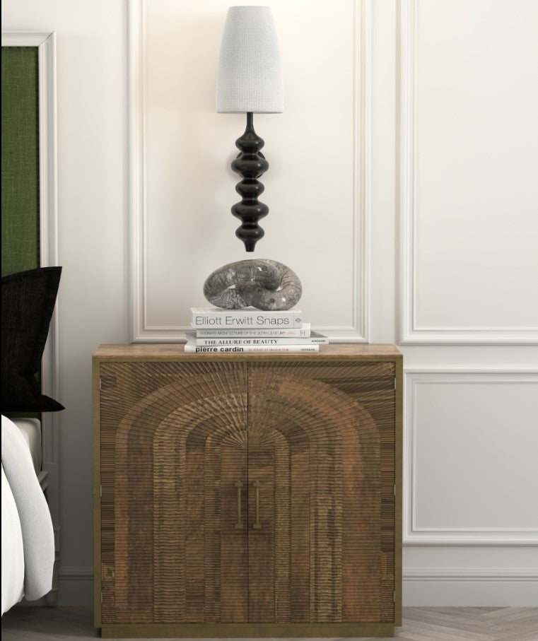 Rayan Cabinet – Small Dark Walnut Finish on Mango Wood with Bronze Details, 2 Door Design