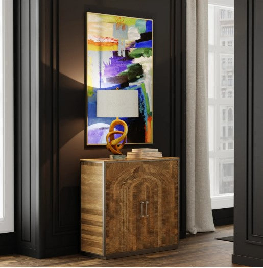 Rayan Cabinet – Small Dark Walnut Finish on Mango Wood with Bronze Details, 2 Door Design