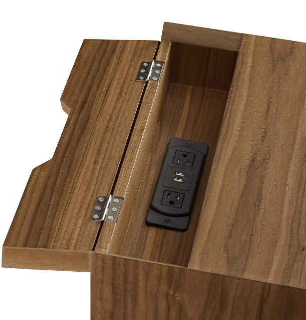 Ember Wood Nightstand with USB Ports and Outlets - Chic Mid-Century Modern Bedside Table in Walnut