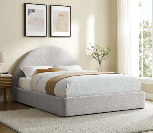 Resort Upholstered Fabric Arched Round Platform Bed in Heathered Weave - Foam Padding - Elegant and Comfortable Bedroom Furniture for Modern Spaces