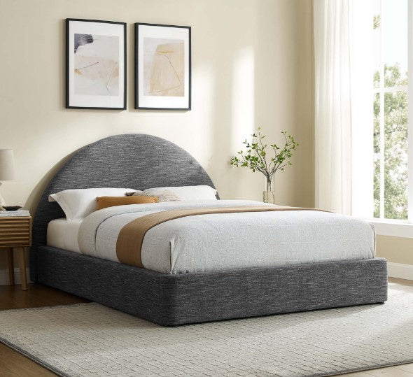 Resort Upholstered Fabric Arched Round Platform Bed in Heathered Weave - Foam Padding - Elegant and Comfortable Bedroom Furniture for Modern Spaces