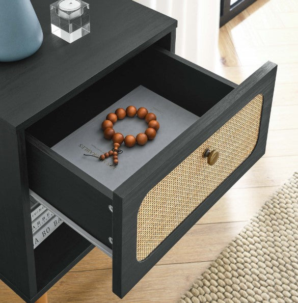 Chaucer Oak Black Rattan Nightstand
