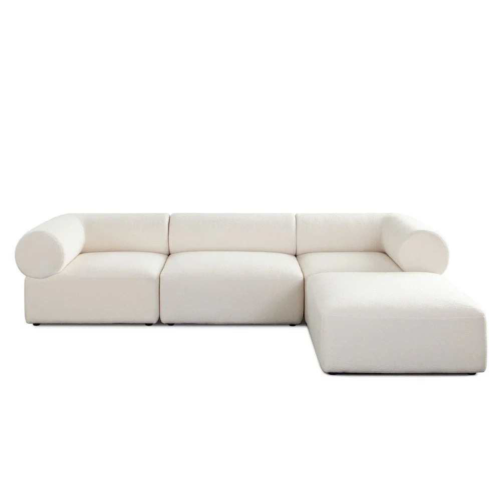 Zia 4PC Modular Reversible Chaise Sectional in Cozy Ivory Sherpa