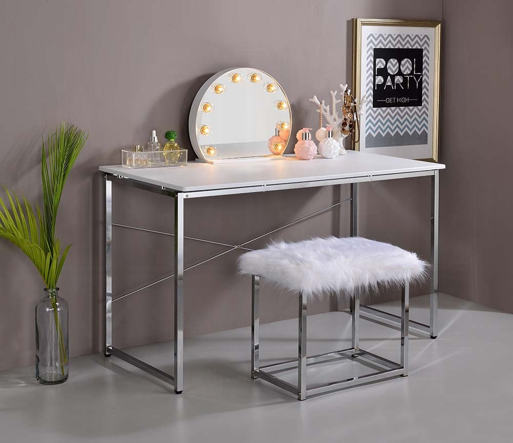 Tennos White & Chrome Finish Vanity Desk