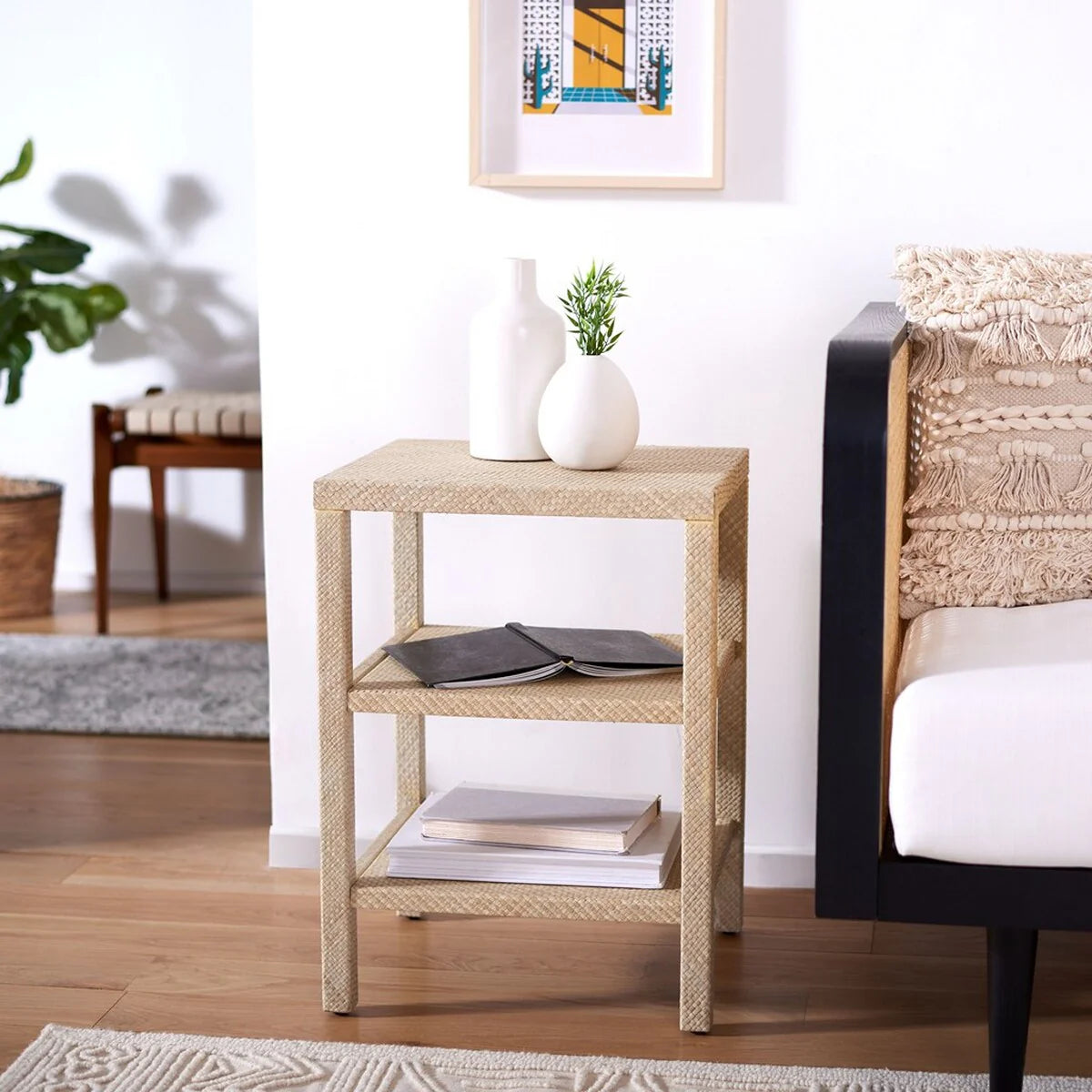Apis Raffia 2-Shelf Accent Table - Chic and Functional Storage for Modern Living Spaces