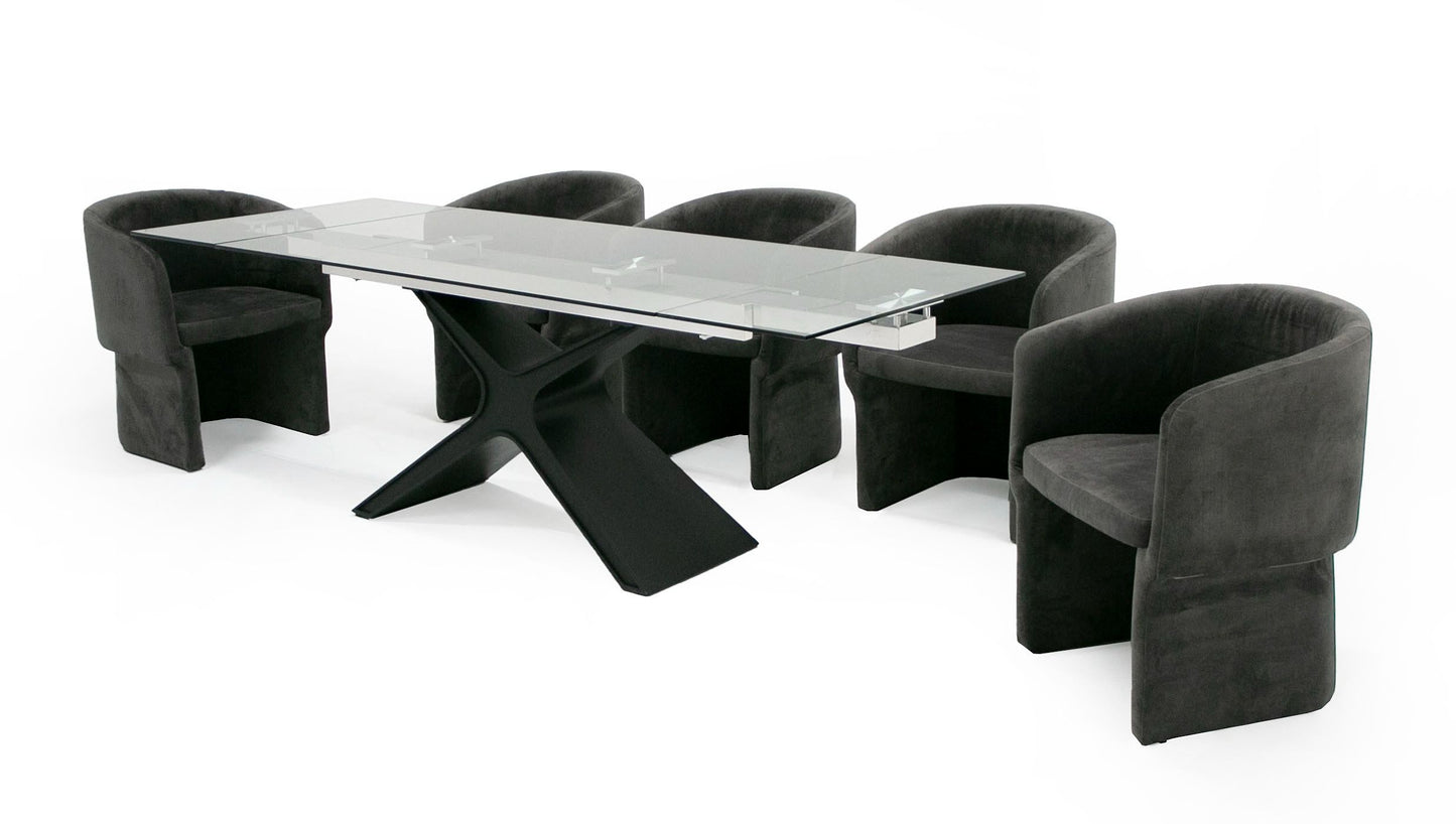 Modrest Adler Extendable Dining Table – Modern Black Glass Design (63”/94.5” Length)