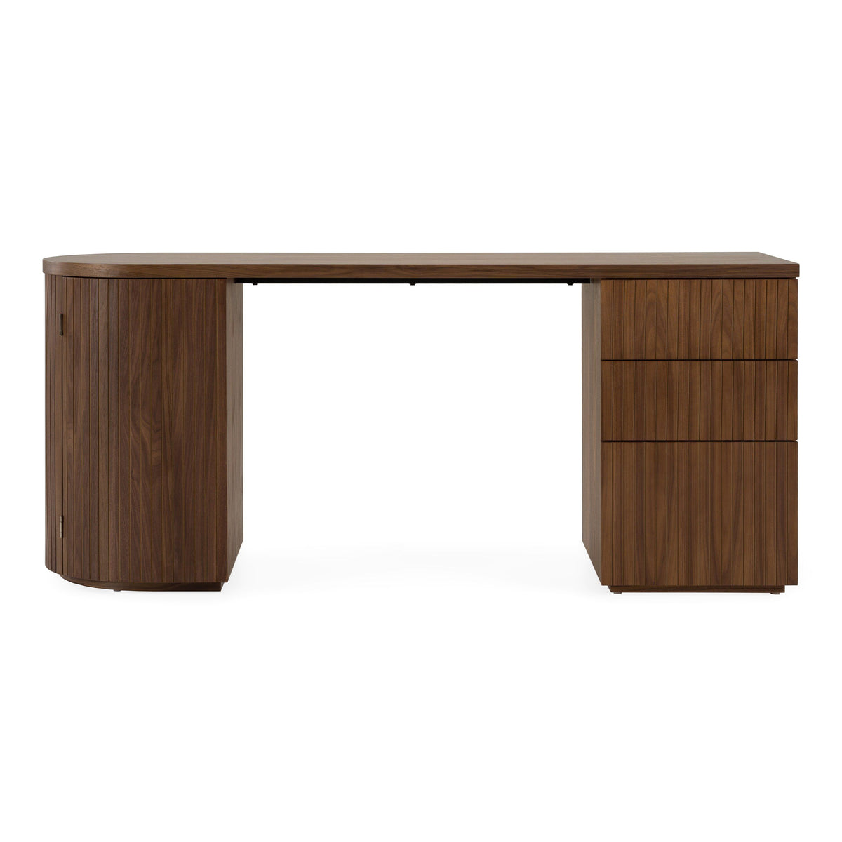 Albrite Modern Walnut Veneer Writing Desk with Cabinet and Drawers – 70"