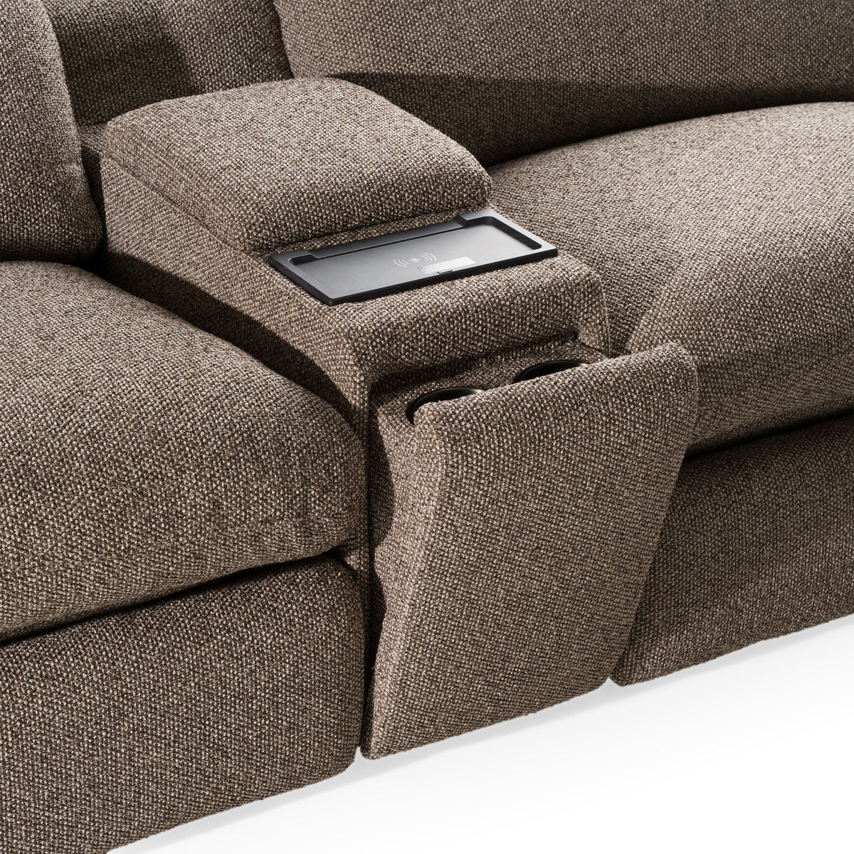 Ambler Modern Brown Fabric Sectional Sofa 2 Power Recliners Left Facing Chaise