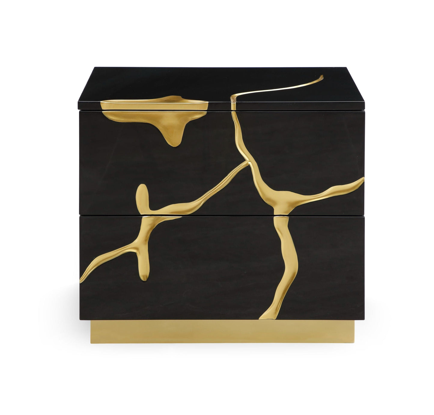 Modrest Aspen Nightstand – Modern Wide Black Finish with Luxe Gold Accents
