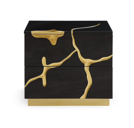 Modrest Aspen Nightstand β Modern Wide Black Finish with Luxe Gold Accents