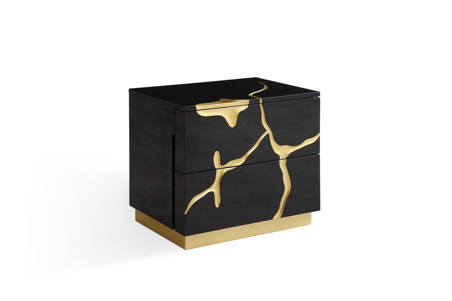 Modrest Aspen Nightstand – Modern Wide Black Finish with Luxe Gold Accents