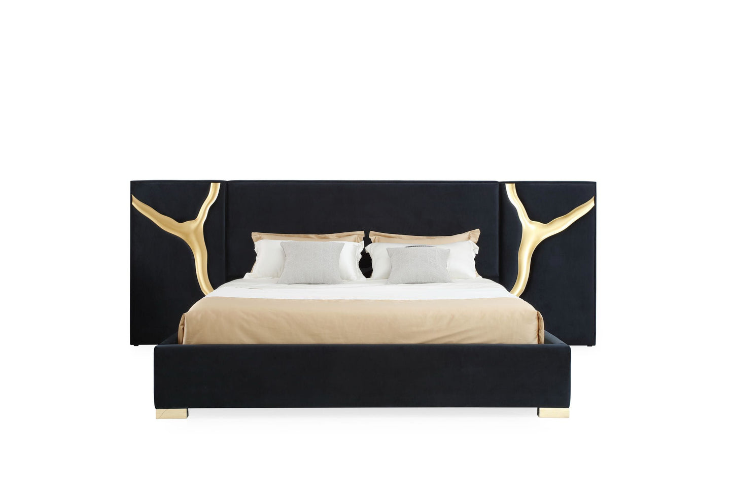 Modrest Aspen - Glam Black Velvet & Gold Bed