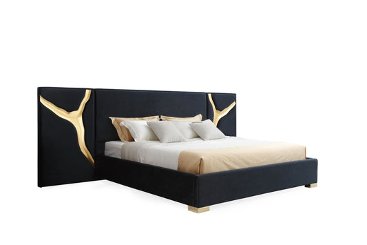 Modrest Aspen Glam Black Velvet & Gold Bed β Luxe Modern Statement Piece
