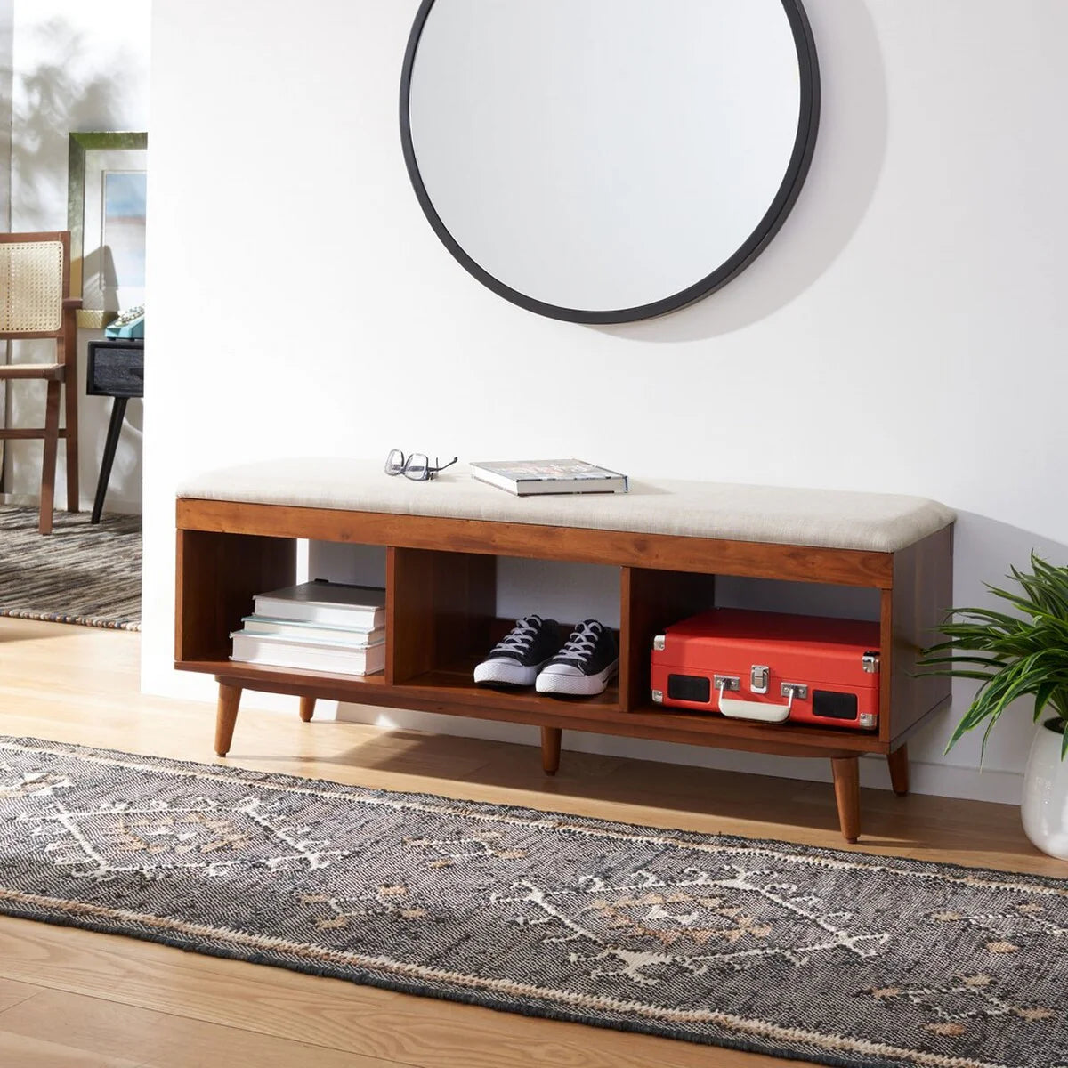 Cricket Open Shelf Bench with Cushion - Functional and Stylish Storage Seating for Your Home