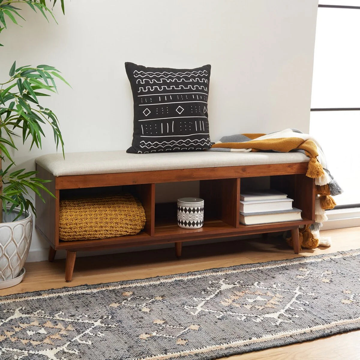 Cricket Open Shelf Bench with Cushion - Functional and Stylish Storage Seating for Your Home