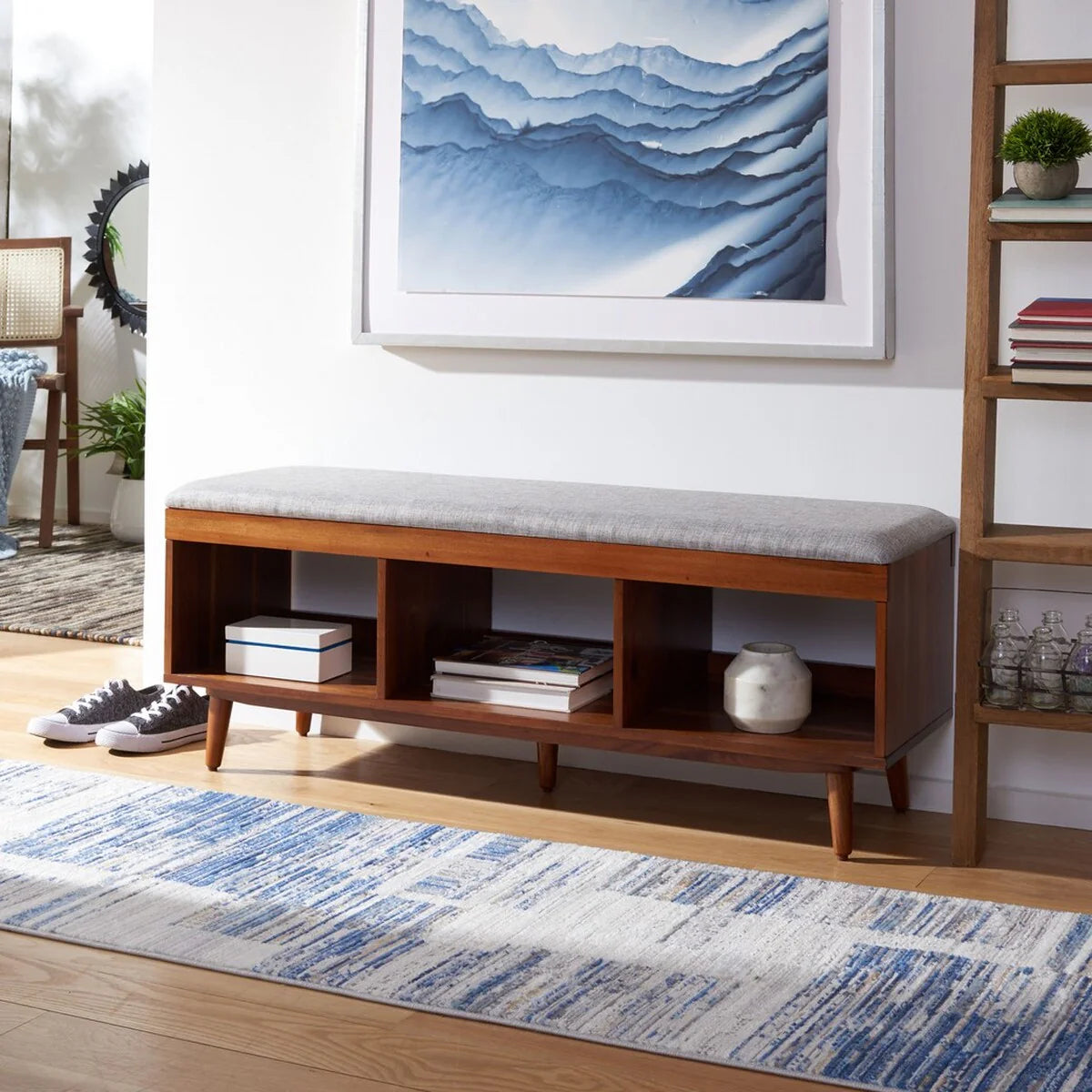 Cricket Open Shelf Bench with Cushion - Functional and Stylish Storage Seating for Your Home