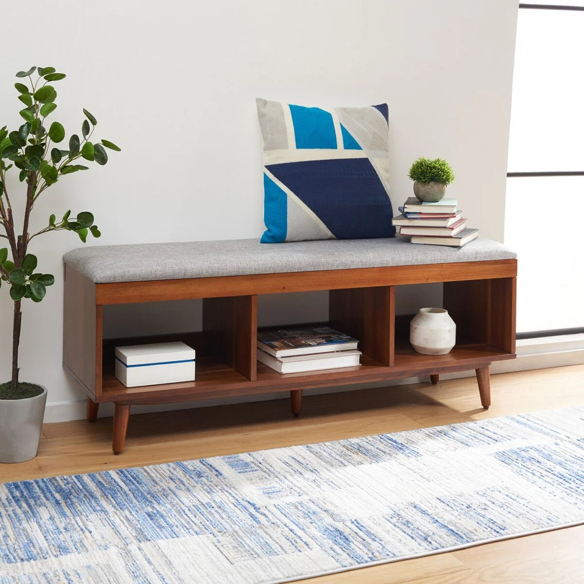 Cricket Open Shelf Bench with Cushion - Functional and Stylish Storage Seating for Your Home