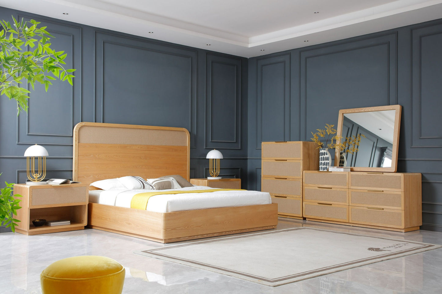 Modrest Gavin Modern Natural Ash Rattan Bed Natural Elegance Meets Contemporary Design for a Serene and Stylish Bedroom Retreat