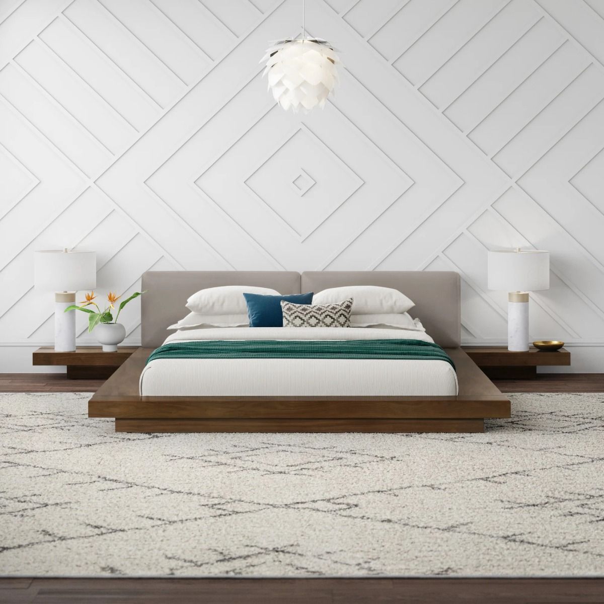 Modrest Tokyo Contemporary Walnut and Grey Platform Bed - Stylish Design Furniture