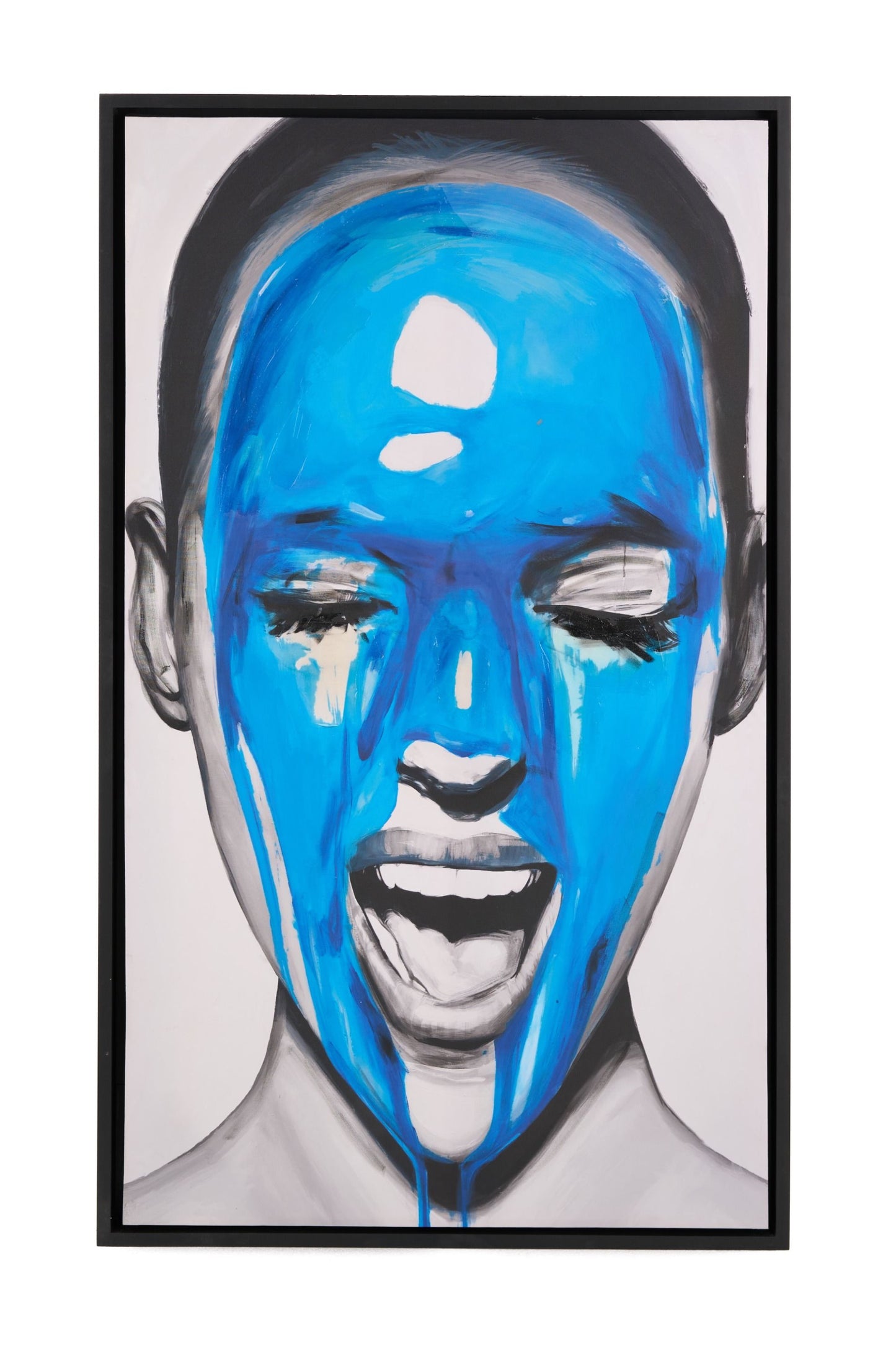 Modrest Blue Woman Modern 35" x 59" Painting - Vibrant and Elegant Artwork to Transform Your Contemporary Living or Office Space Decor
