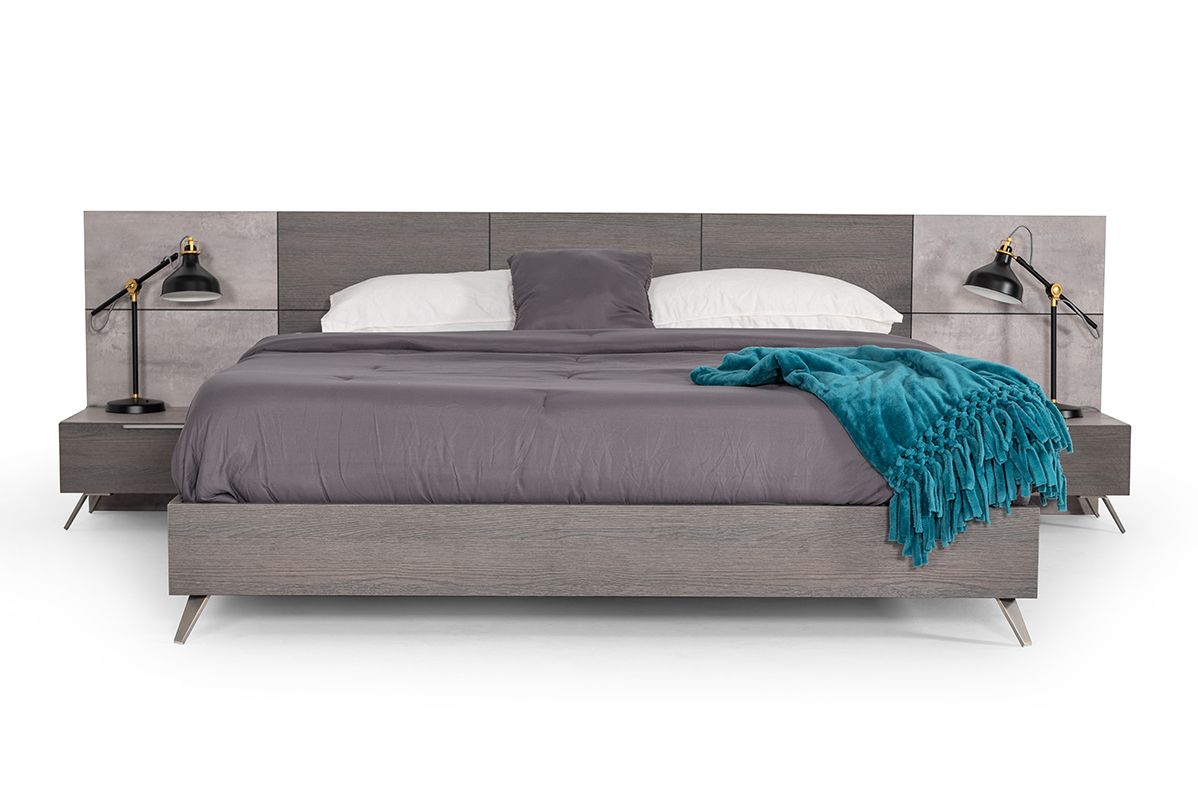 Bronx Italian Faux Concrete Grey Bed Set with 2 Nightstands