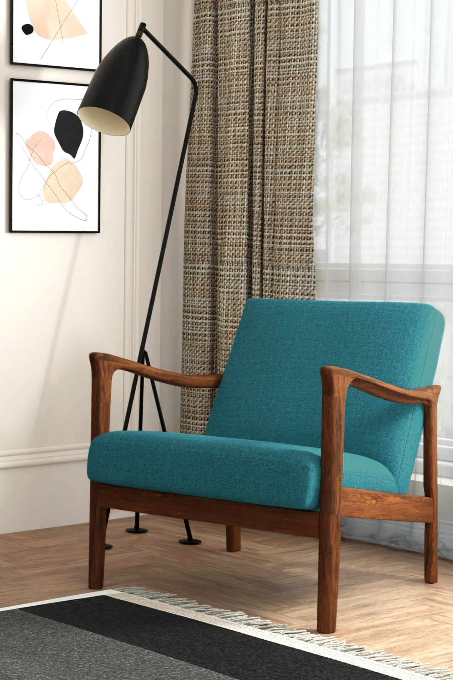 Zephyr Lounge Chair in Vibrant Turquoise – Stylish Solid Wood Frame with Cozy Foam Seat and Modern Design for a Bold Statement
