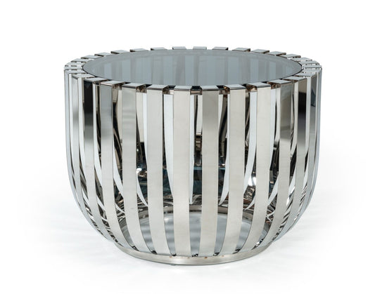 Modrest Cage - Chic Modern Stainless Steel End Table | Elegant Glass-Top Design for Any Space