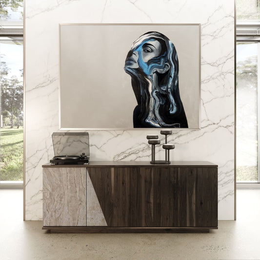 Nova Domus Cairo Buffet β Modern Grey Elm with White & Grey Marble Pattern Accents