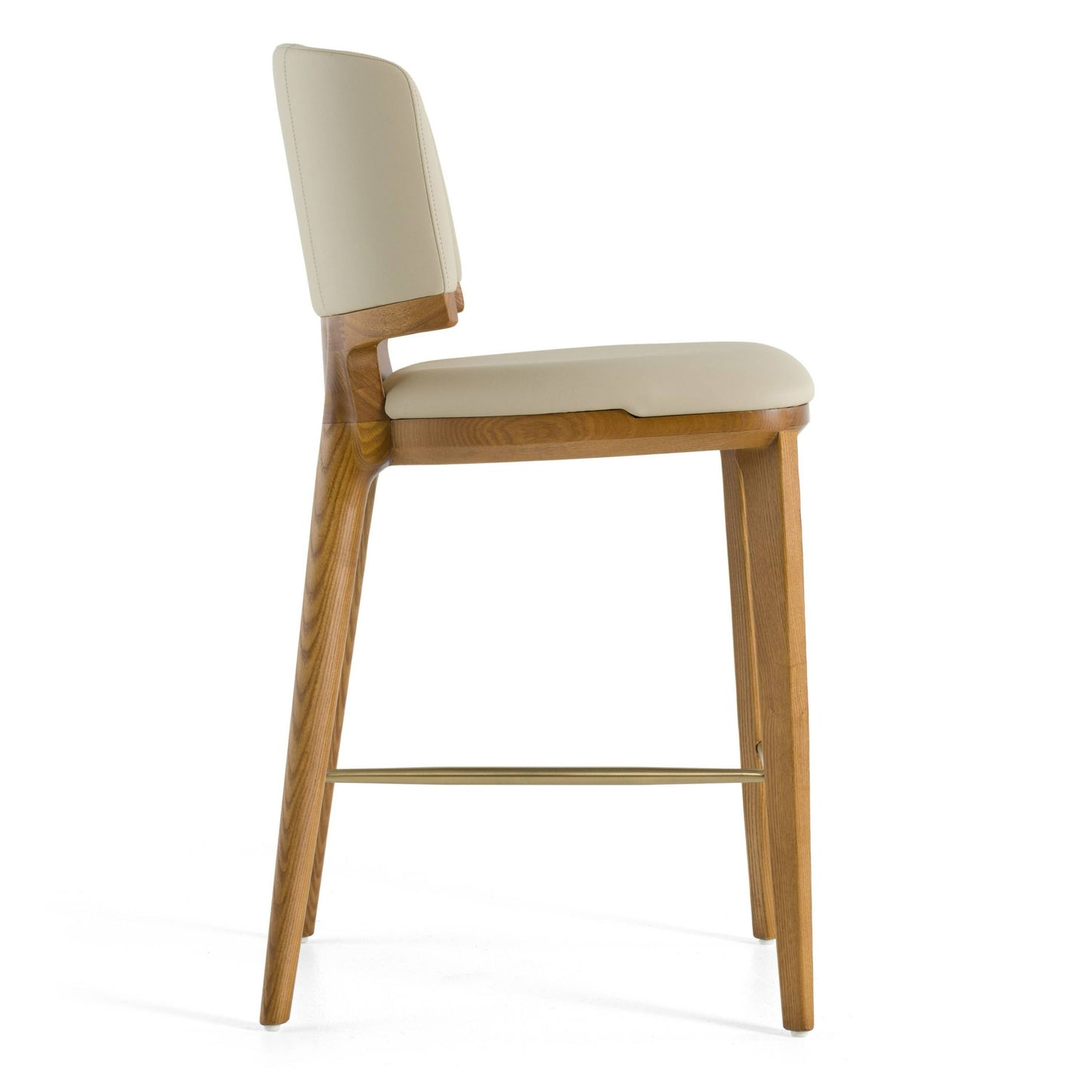 Modrest Calvary Mid-Century Modern Beige Vegan Leather Walnut Counter Chair Timeless Mid-Century Design with Sophisticated Elegance for Stylish Counter Spaces
