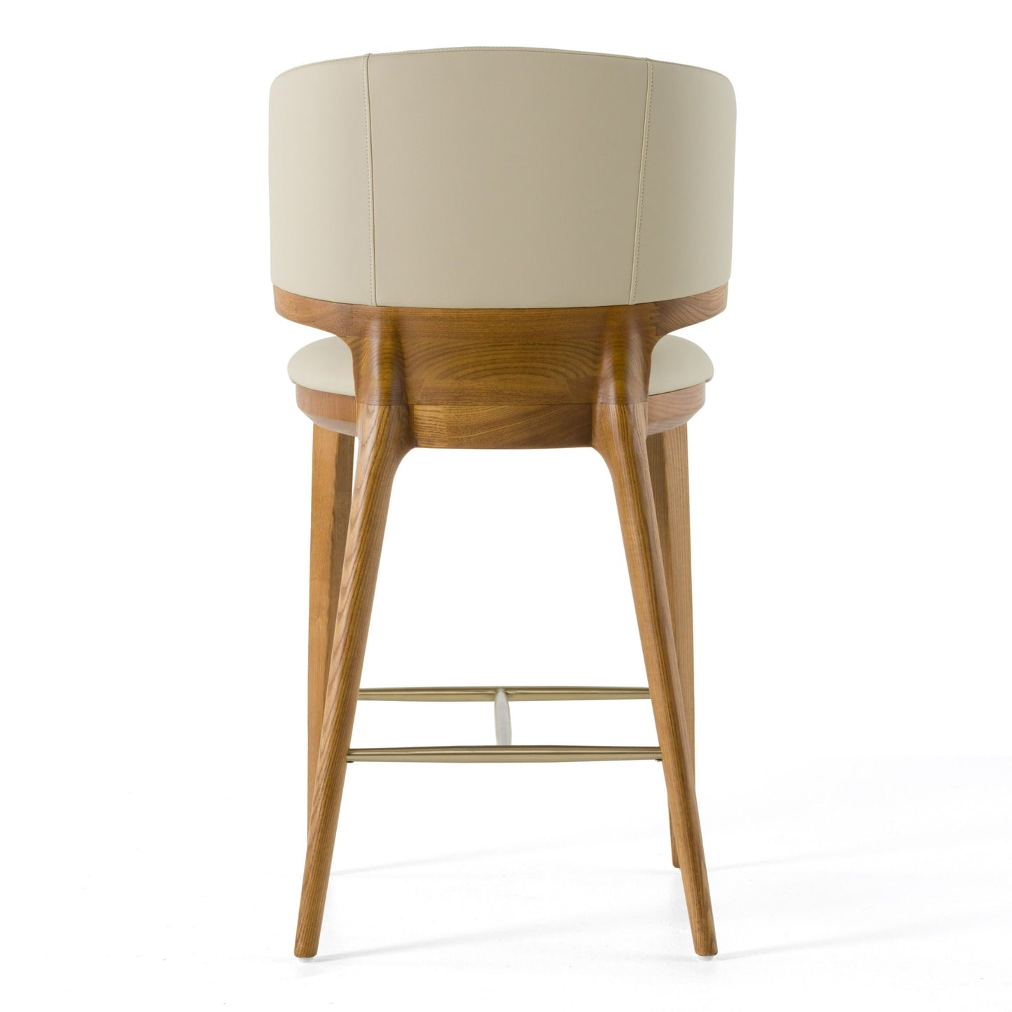 Modrest Calvary Mid-Century Modern Beige Vegan Leather Walnut Counter Chair Timeless Mid-Century Design with Sophisticated Elegance for Stylish Counter Spaces