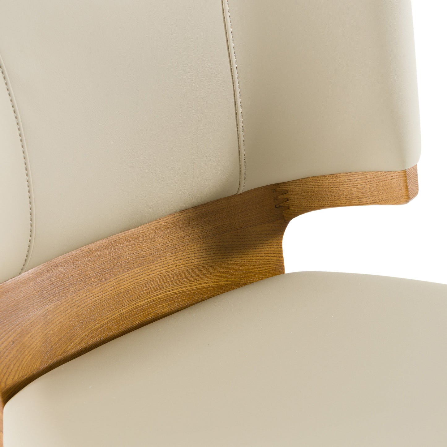 Modrest Calvary Mid-Century Modern Beige Vegan Leather Walnut Counter Chair Timeless Mid-Century Design with Sophisticated Elegance for Stylish Counter Spaces