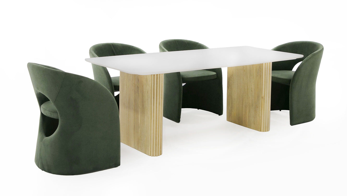 Modrest Cambridge Rectangular Dining Table – Elegant White Marble Top with Mango Wood Base