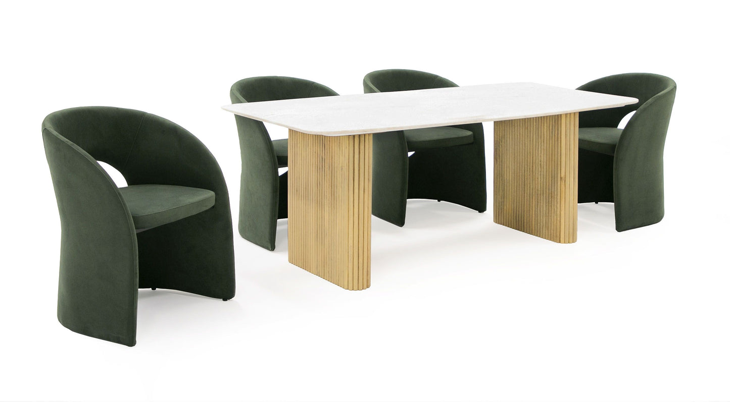 Cambridge Double Pedestal Marble Table with Natural Wood Base