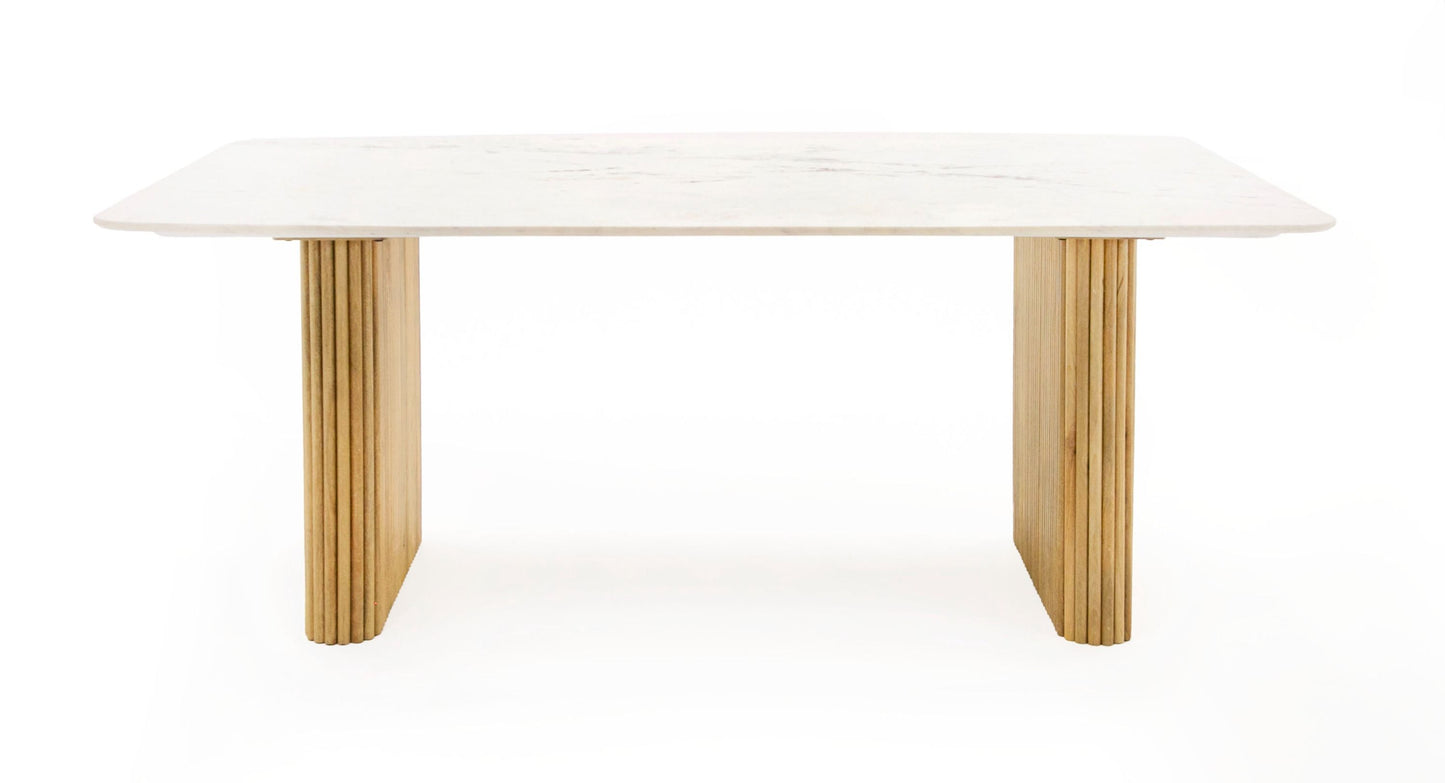 Modrest Cambridge Rectangular Dining Table – Elegant White Marble Top with Mango Wood Base