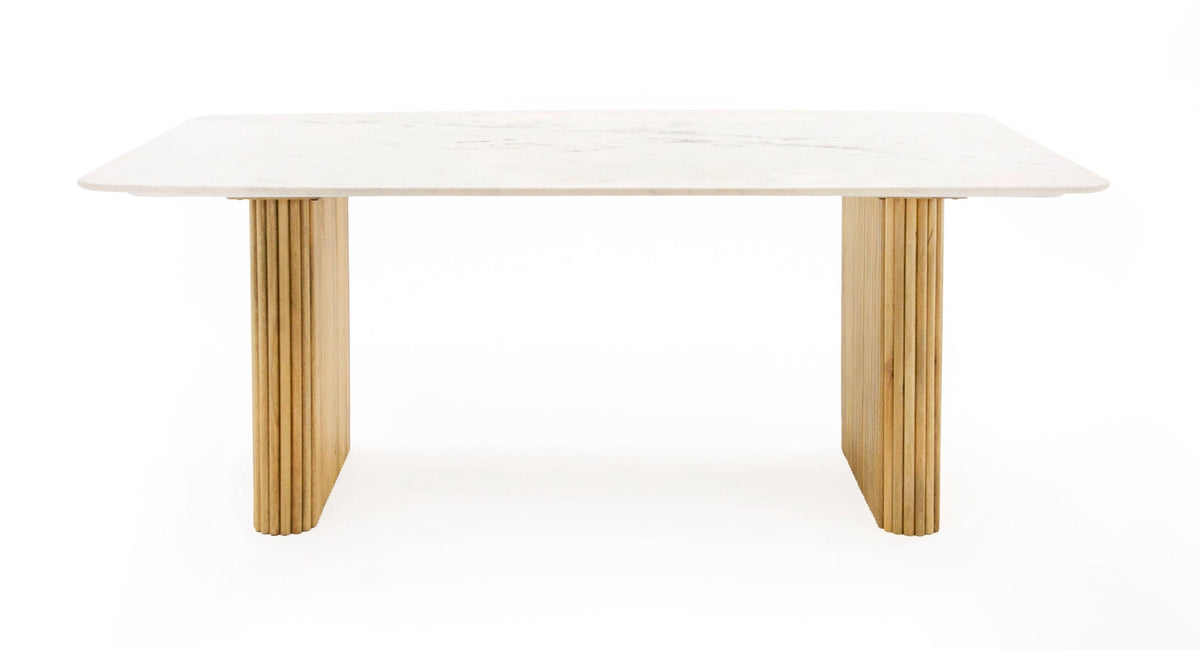 Cambridge Double Pedestal Marble Table with Natural Wood Base