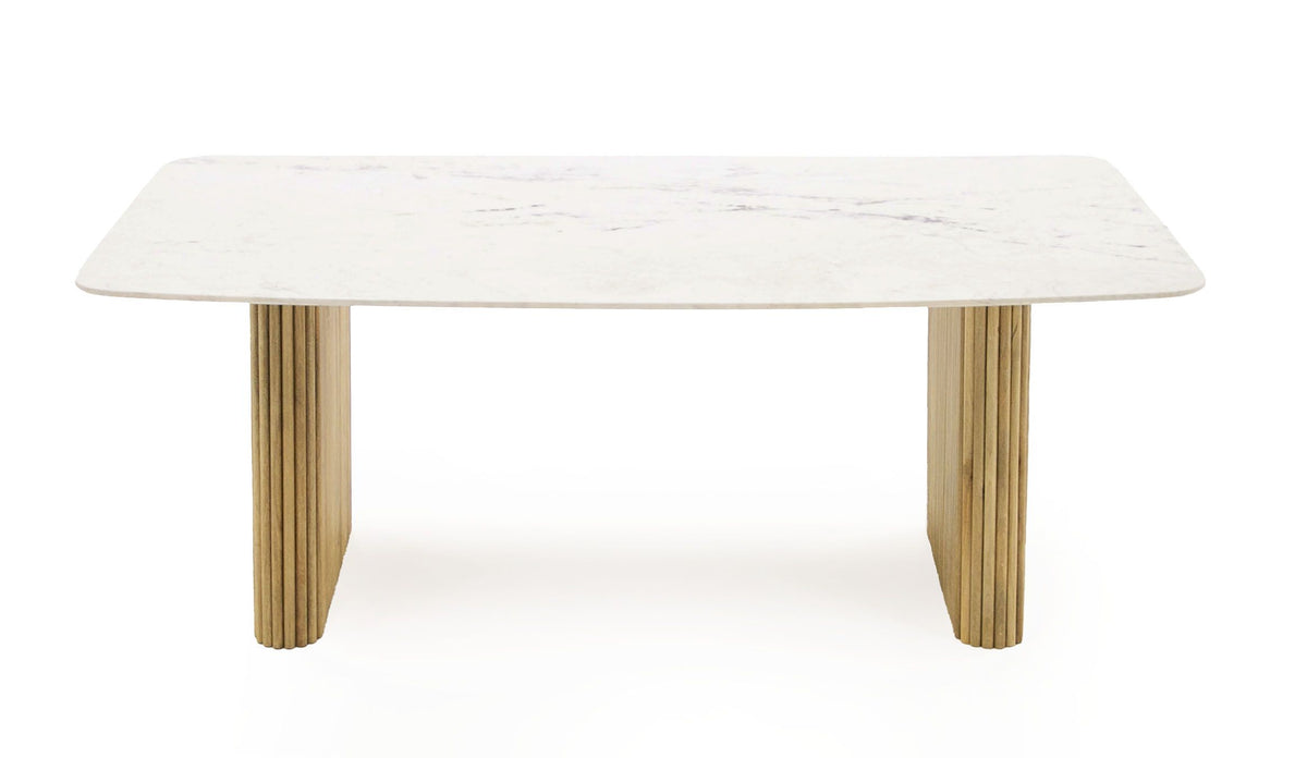 Cambridge Double Pedestal Marble Table with Natural Wood Base