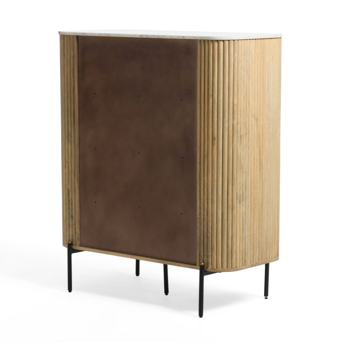 Modrest Cambridge Tall Buffet – Modern White Marble Top with Mango Wood Cabinet Design