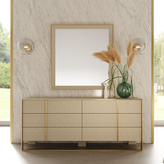 Nova Domus Cartier - Modern Beige Shagreen and Brushed Brass Dresser