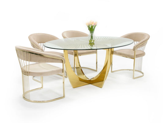 Modrest Chambers - Glass & Gold Dining Table - Stylish Design Furniture
