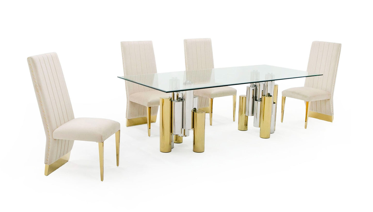 Modrest Chariot - Modern Glass and Silver Mix Gold Rectangular Dining Table
