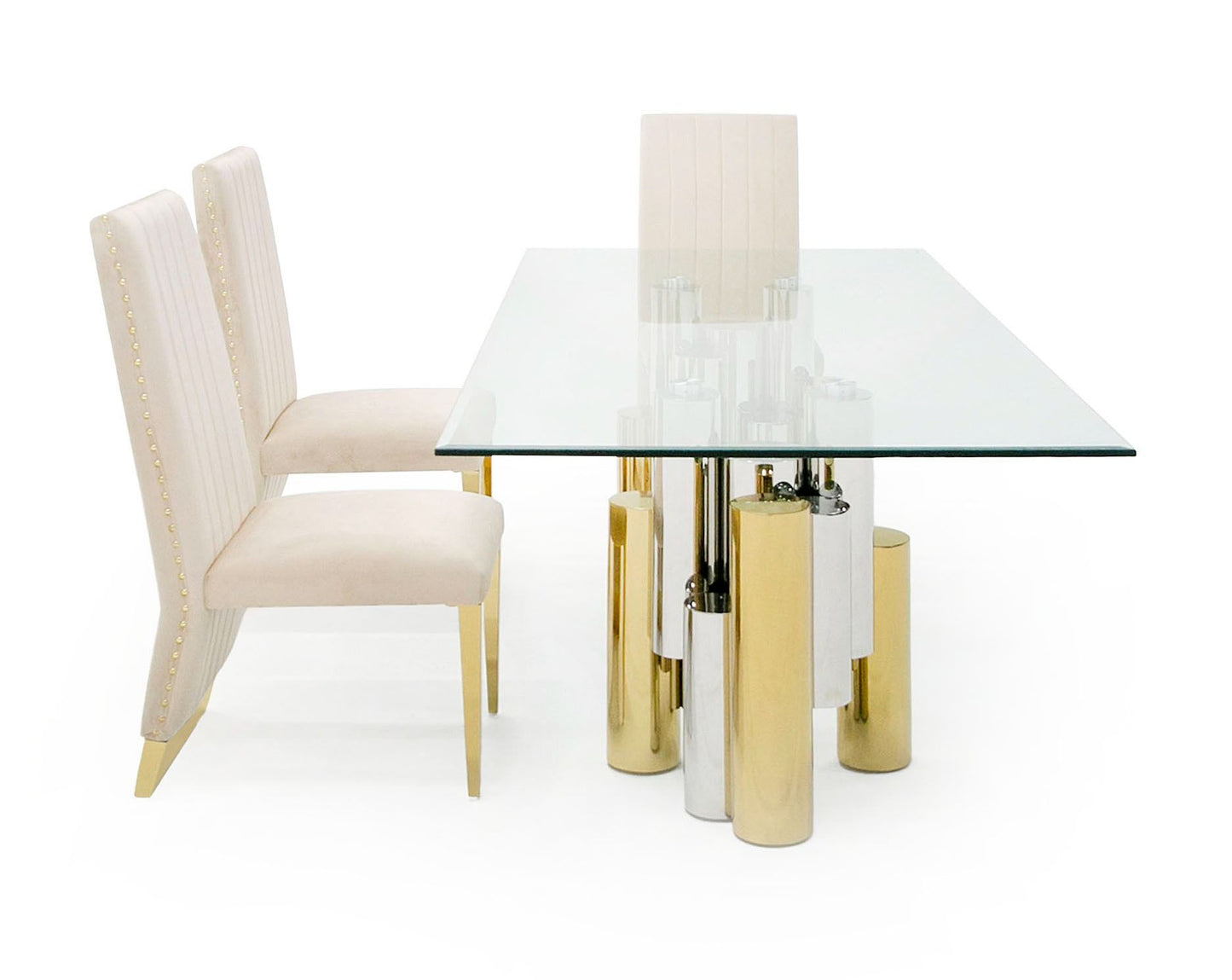 Modrest Chariot - Modern Glass and Silver Mix Gold Rectangular Dining Table