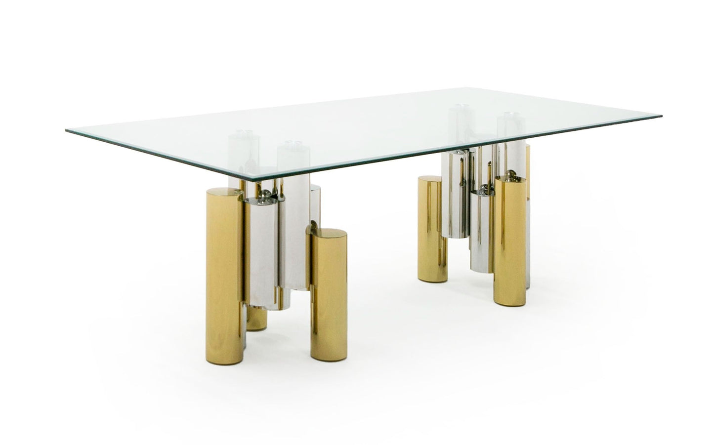 Modrest Chariot - Modern Glass and Silver Mix Gold Rectangular Dining Table