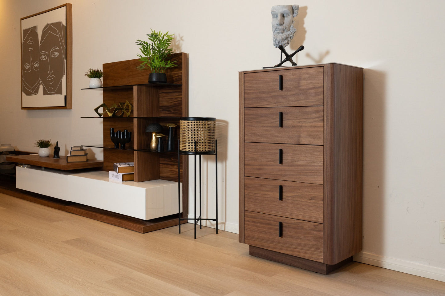 Modrest Chelton- Contemporary Walnut and White Ceramic Chest