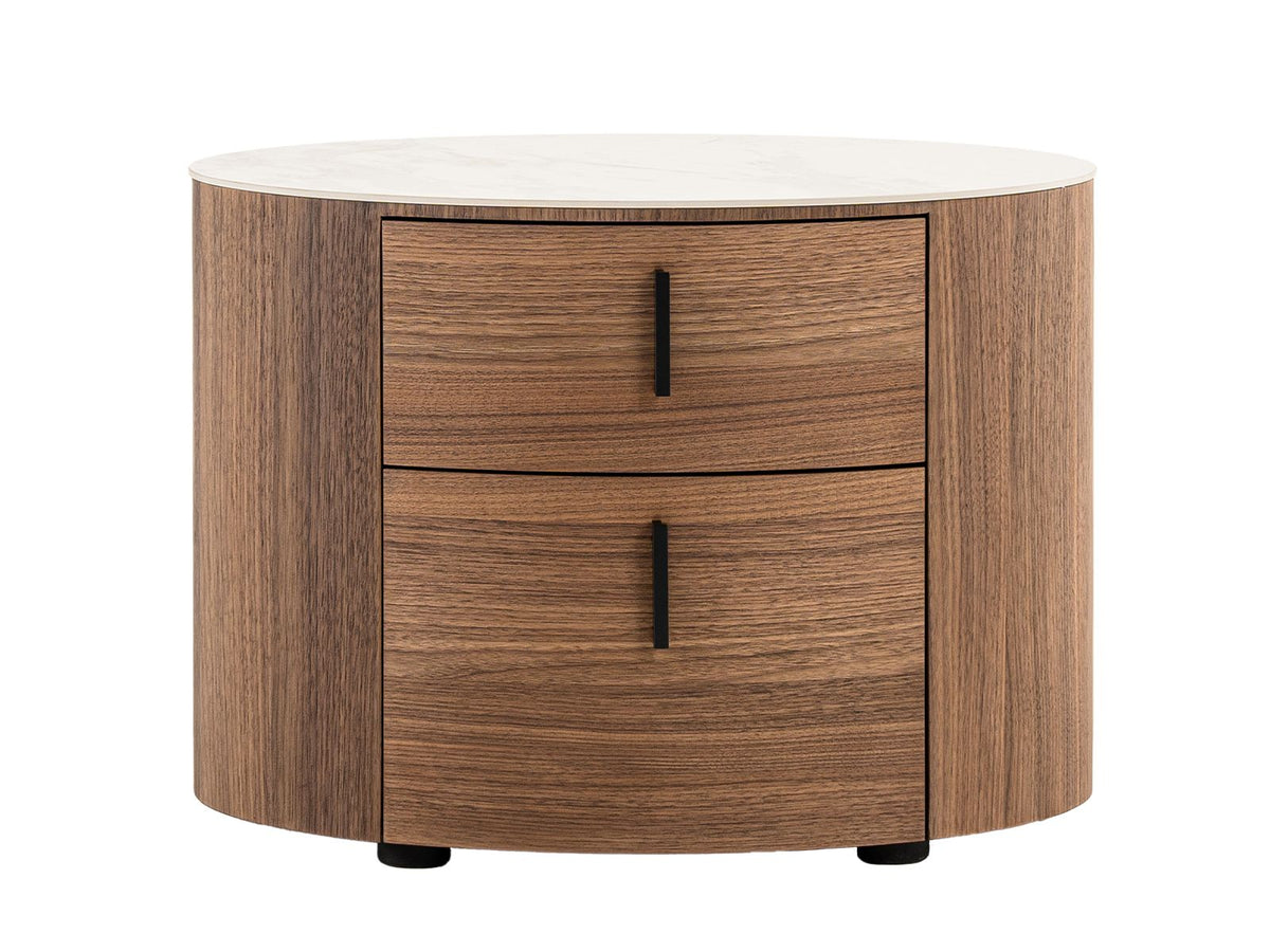 Chelton White Ceramic and Walnut Oval Nightstand
