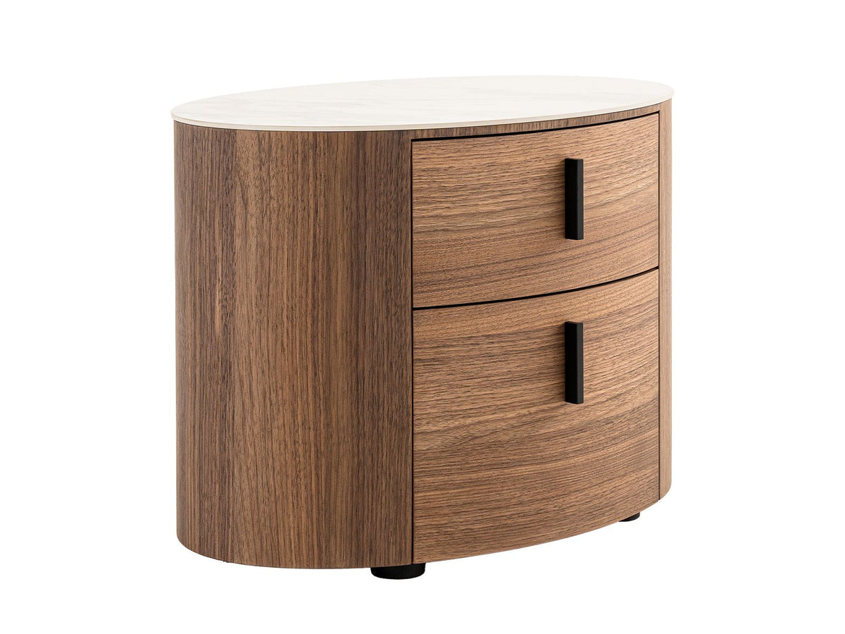 Chelton White Ceramic and Walnut Oval Nightstand