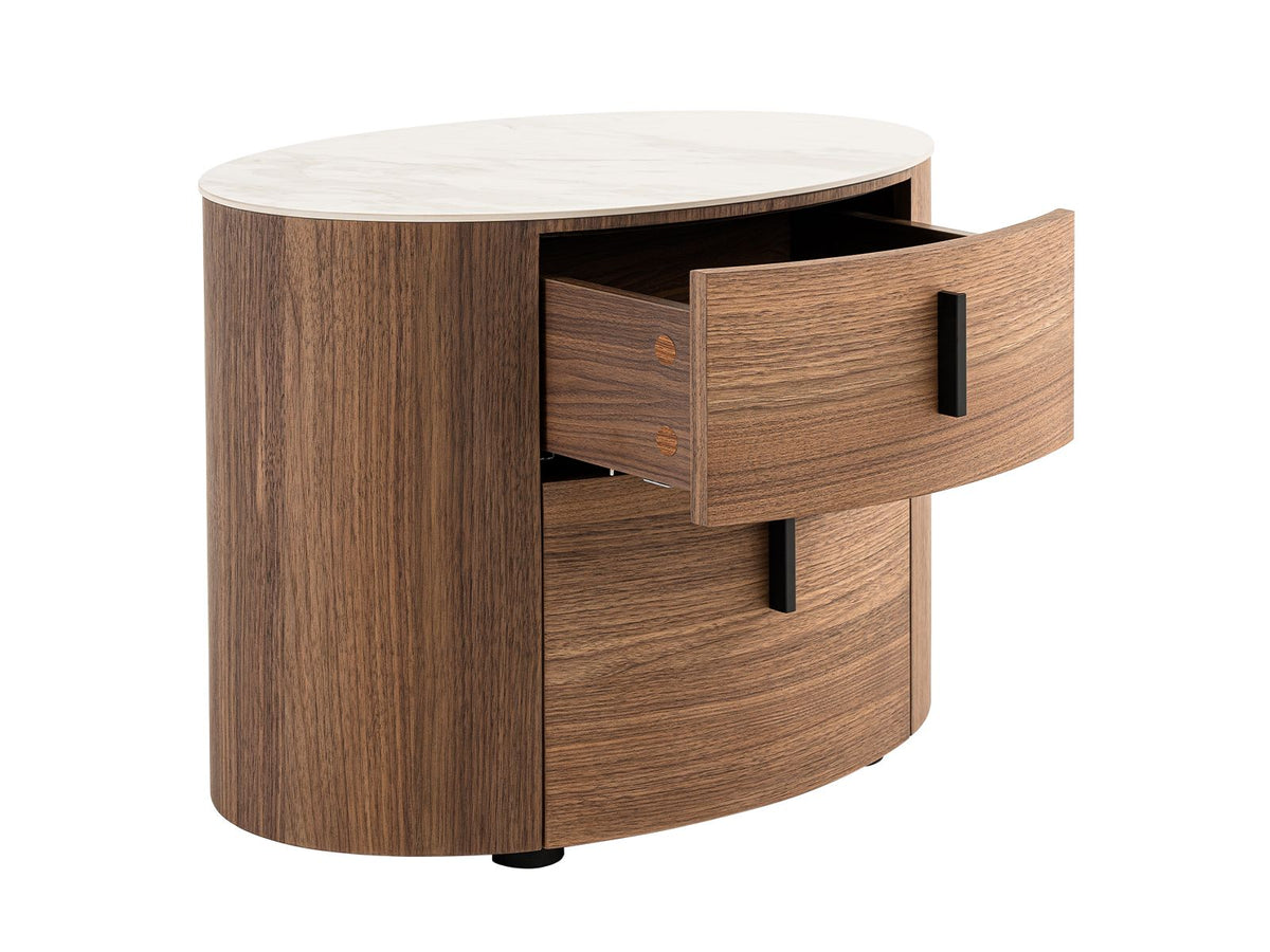 Chelton White Ceramic and Walnut Oval Nightstand